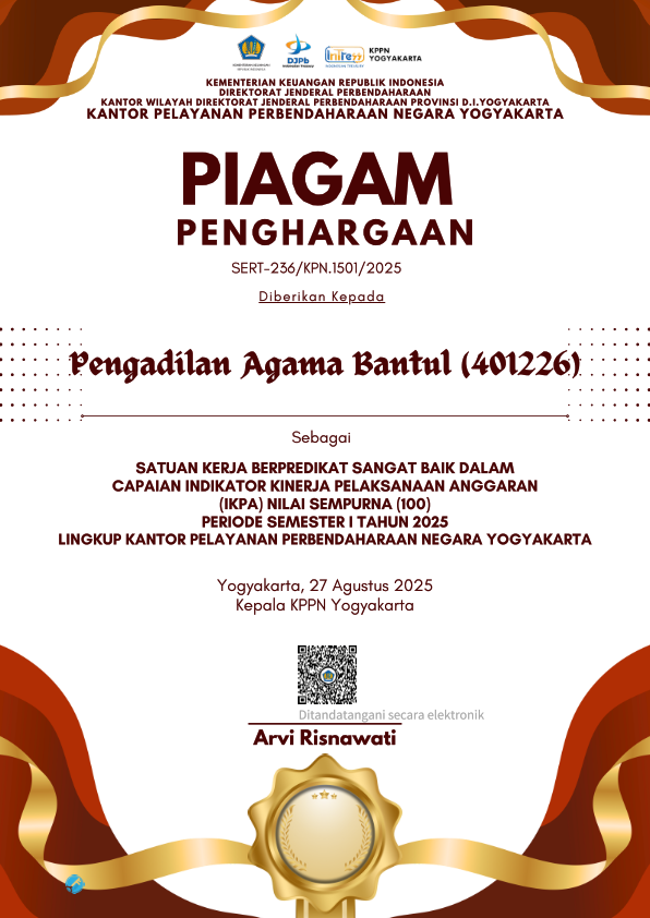 PA Bantul Raih Penghargaan IKPA 100% (Sempurna) dari KPPN Yogyakarta | (16/9)